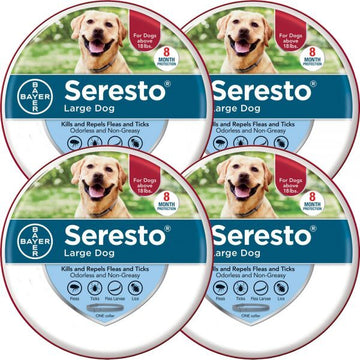 4 Pack Seresto 8 Month Flea and Tick Prevention Collar for Large Dogs, above 18 lbs